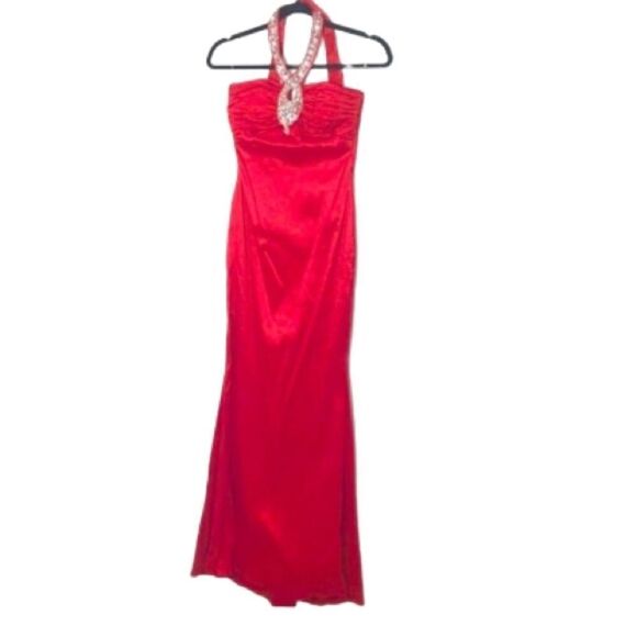 Daisy Red Halter Gown, S - Picture 1 of 6